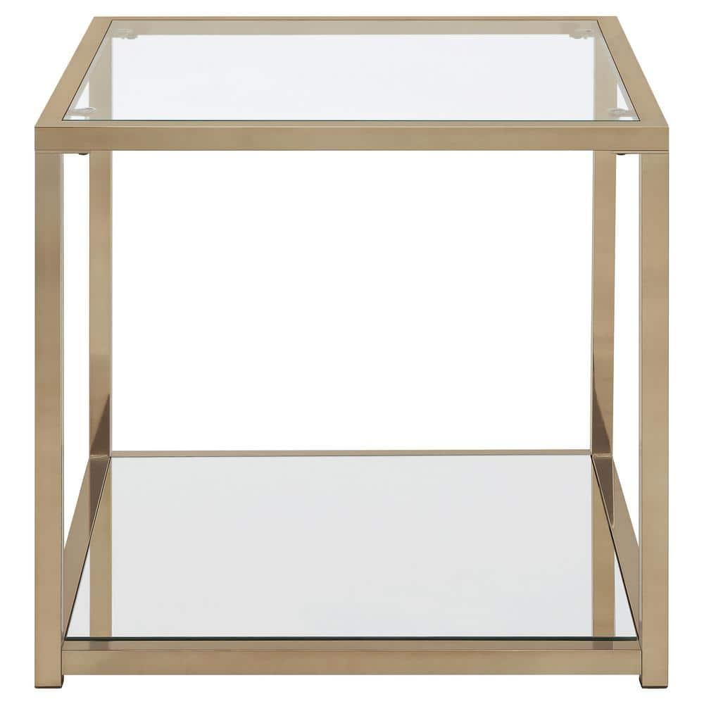 Cora End Table with Glass Top and Mirror Shelf Brass - Coaster