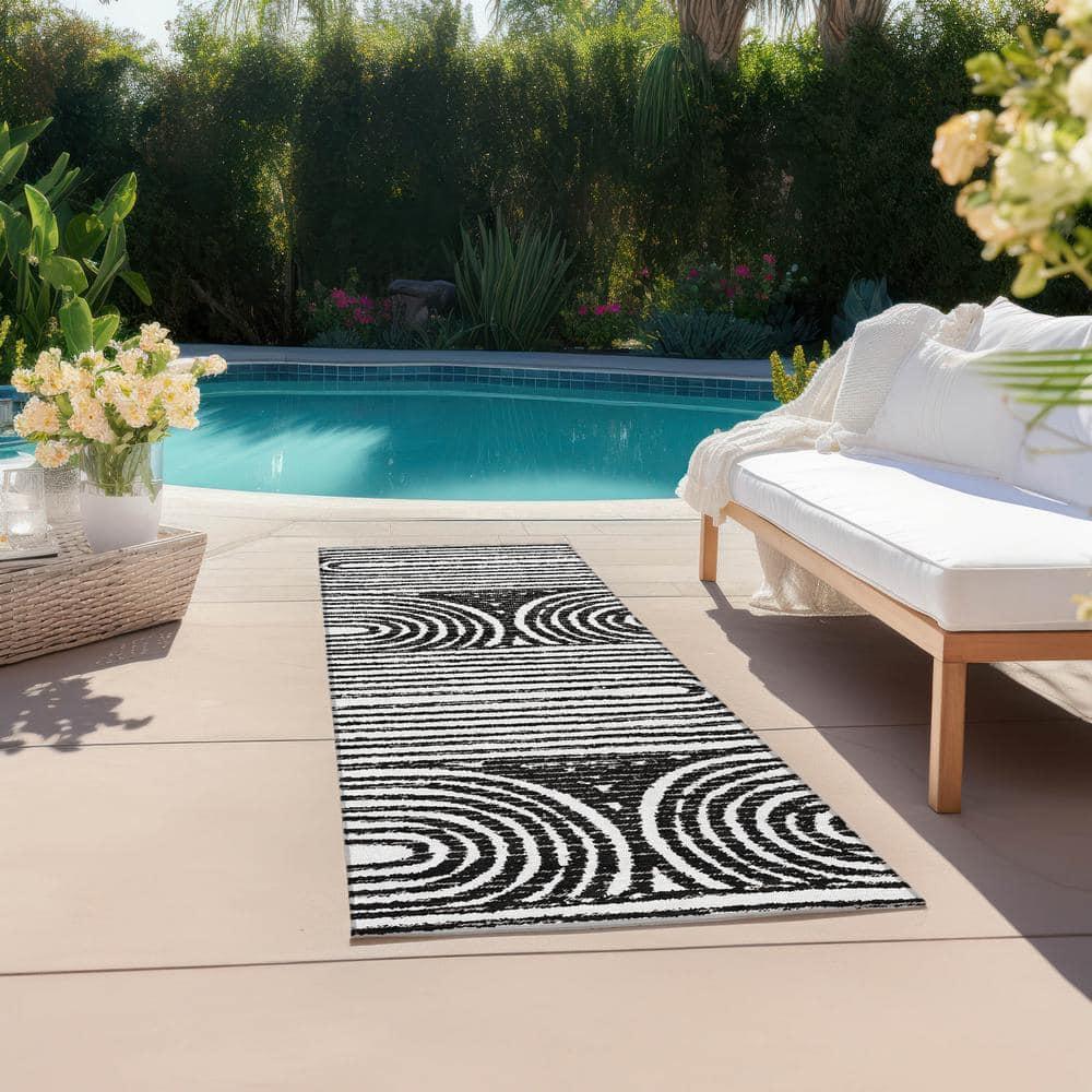 Addison Rugs Chantille ACN140 Black 2'3" x 7'6" Indoor Outdoor Hallway Runner Rug, Stain Resistant Washable Kitchen Area Carpet for Bathroom, Laundry and Bedroom