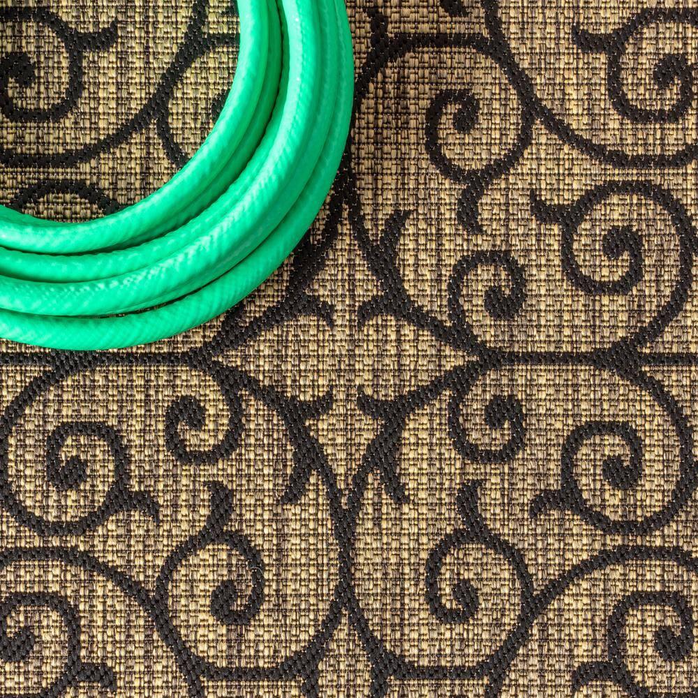 6' Square Madrid Vintage Filigree Textured Weave Indoor/Outdoor Area Rug, Black/Khaki - JONATHAN Y