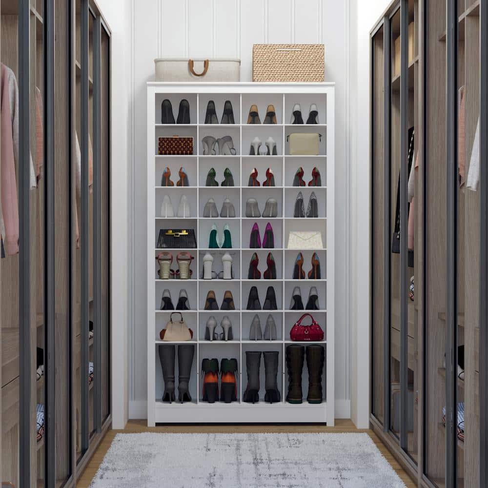 Prepac White Tall Storage Cabinet, Shoe Cabinet, Cube Storage Organizer with 40 Shoe Cubbies 13"D x 39.5" W x 72.5" H, WUSG-0011-1