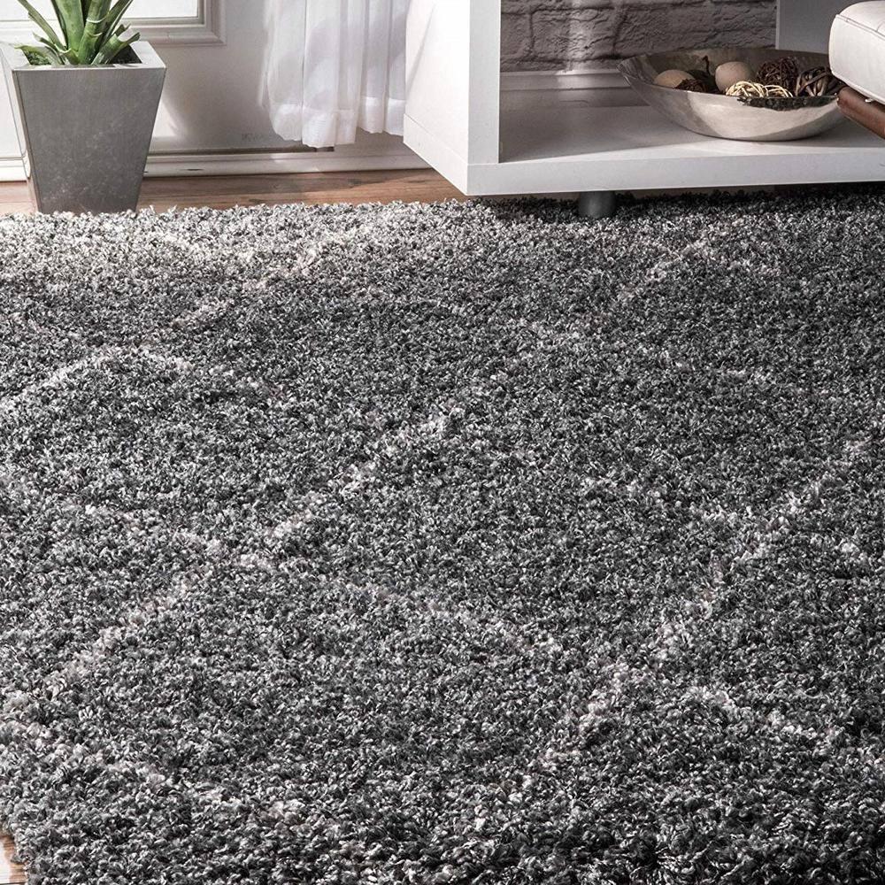 Nuloom Tess Trellis 4x6 Shag Indoor Area Rug for Living Room Bedroom Dining Room Nursery, Dark Grey/Ivory