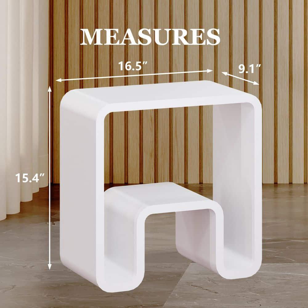 Matte White Solid Surface Dual-Layer Shower Stool