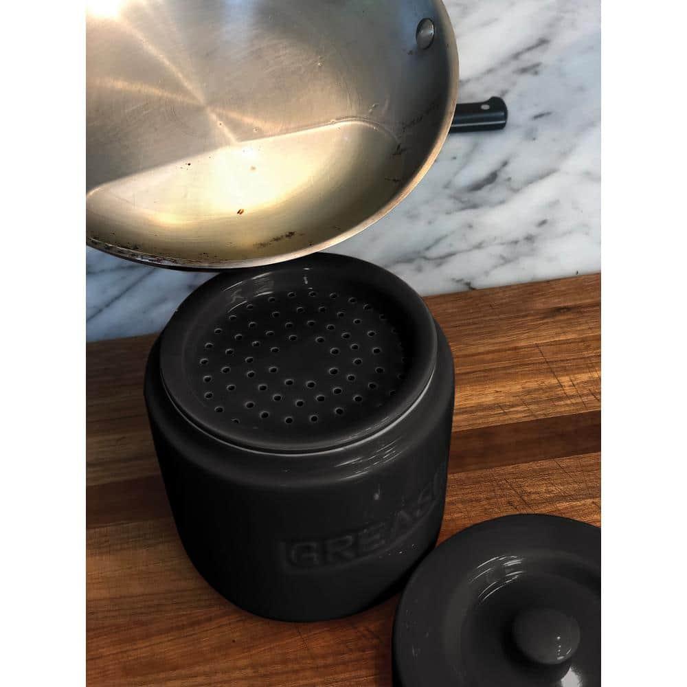 Fox Run Grease Container, Matte Black Ceramic, 4 cup capacity