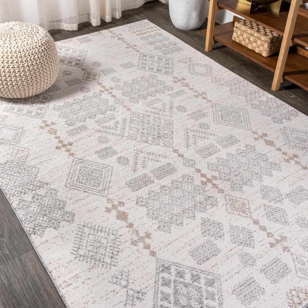 8'x10' Bhalil Berber Diamond Geometric Area Rug, Beige/Gray - JONATHAN Y
