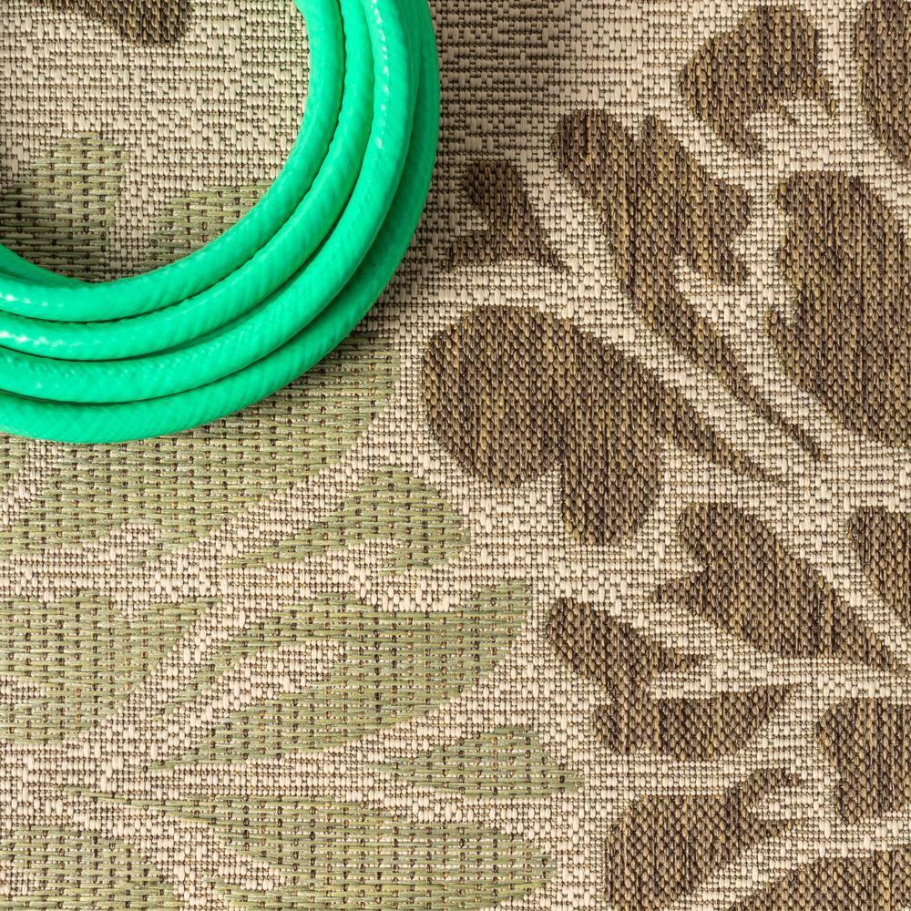 3'x5' Zinnia Modern Floral Textured Weave Indoor/Outdoor Area Rug, Sage/Brown - JONATHAN Y