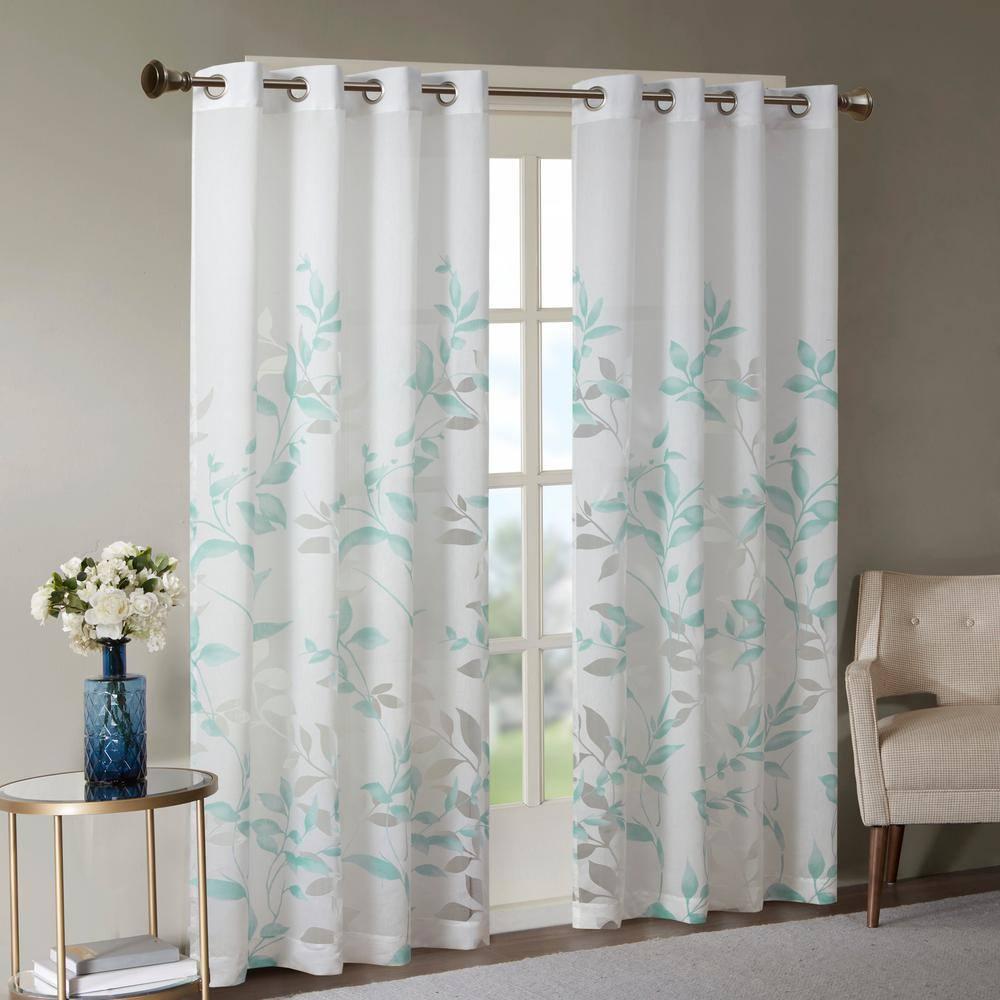 Madison Park Cecily Floral Printed Burnout Sheer Grommet Single Curtain Panel
