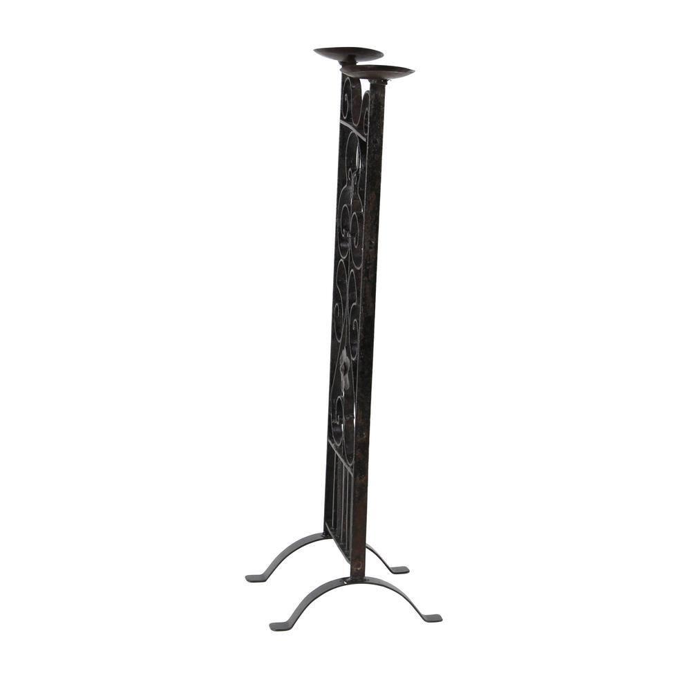 Decmode Traditional 32 X 13 Inch Black Iron Two-Light Candle Stand