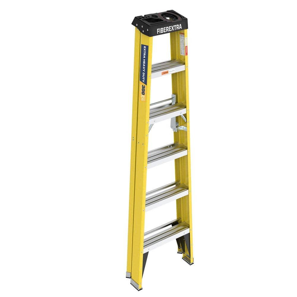 6 ft Yellow Fiberglass Step Ladder with 6 Steps