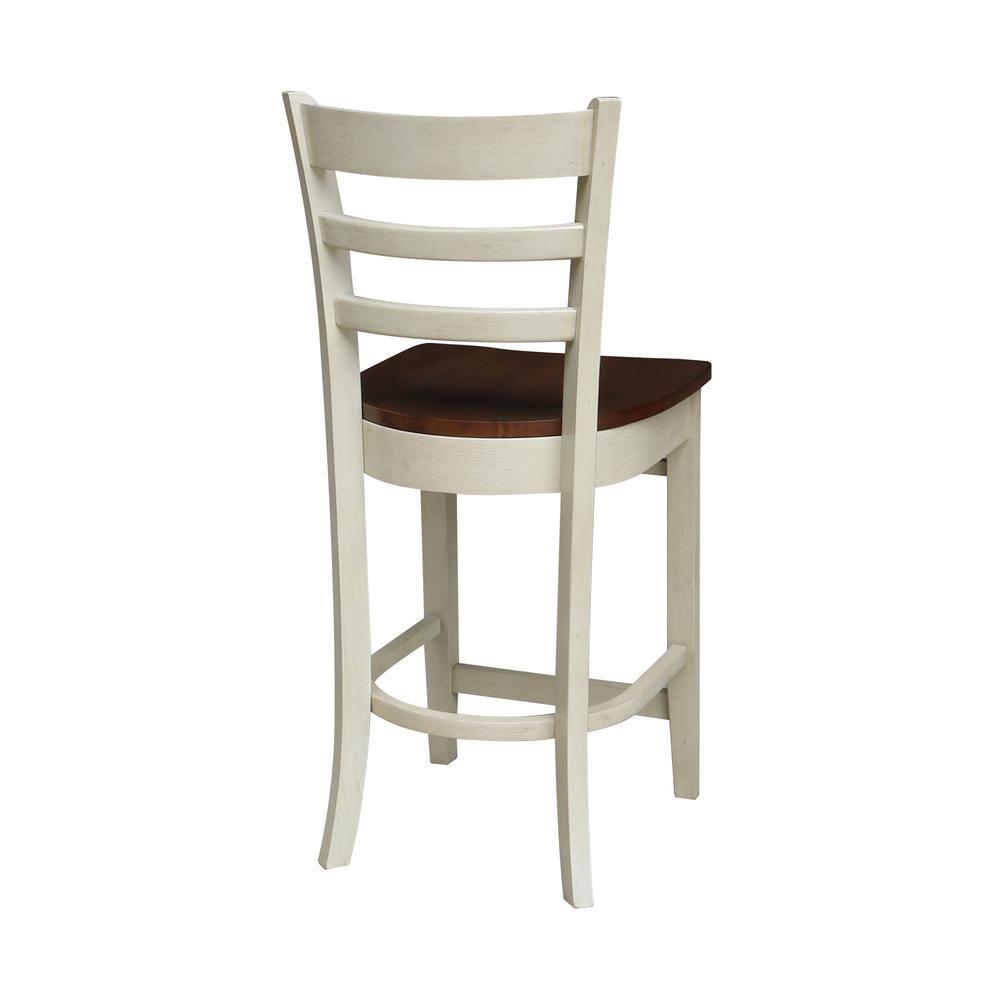 International Concepts 24" Emily Counter Height Barstool Antiqued Almond/Espresso: Hardwood Frame, Ladder-Back Design