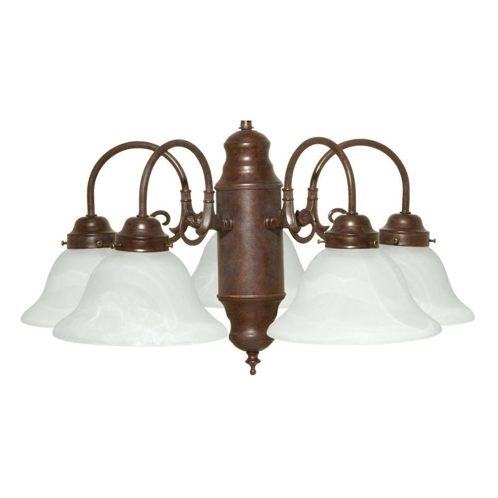 5-Light Old Bronze Chandelier with Alabaster Glass Shades