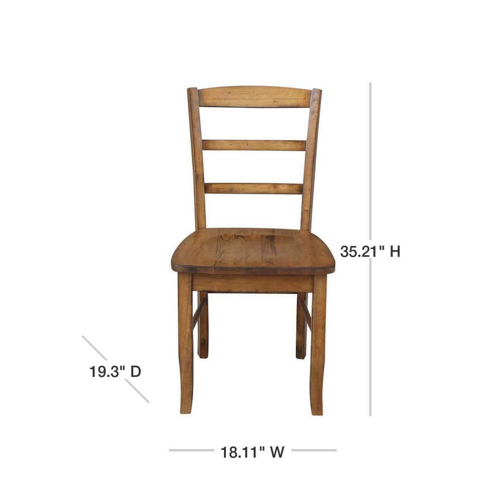 Set of 2 Madrid Ladderback Chairs Pecan - International Concepts: Solid Wood, Armless, Kitchen Seating