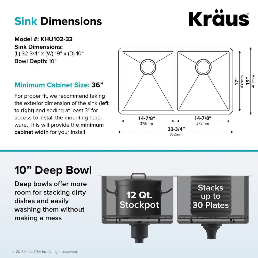 Kraus 33" L x 19" W Double Basin Farmhouse Kitchen Sink with Accessories KHU102-33-100-75MB
