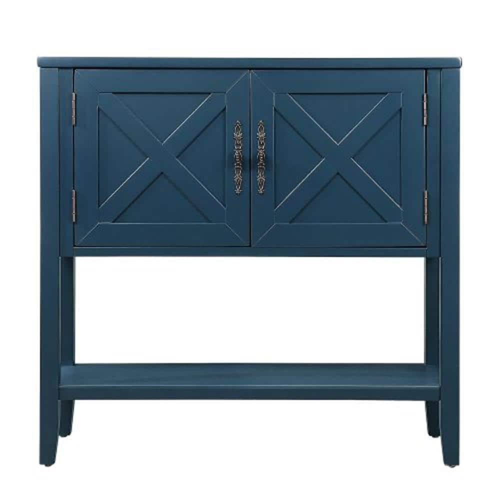 35 in. Blue Farmhouse Wood Buffet Sideboard with Bottom Shelf and 2-Door Cabinet