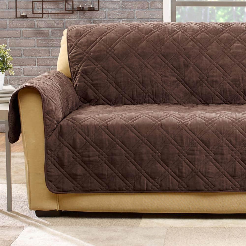 Microfiber Non-Skid Sofa Furniture Protector Chocolate - Sure Fit: Pet-Friendly, Machine Washable, Indoor Slipcover