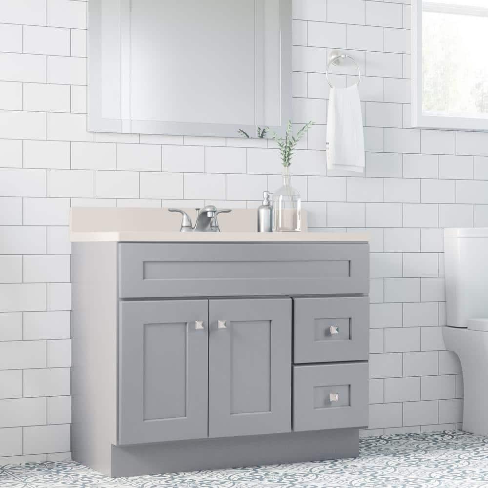 Design House Brookings 37 Inch Solid Wood Bathroom Vanity with Cultured Marble Top, Assembled, Sherwin Williams® Gray – Design House, 216127