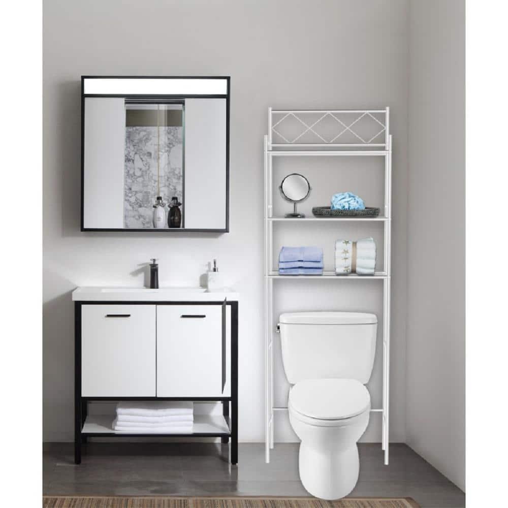 Metal Over The Toilet Space Saver and Organizer White - J&V TEXTILES: Powder-Coated Stainless Steel, 3 Fixed Shelves