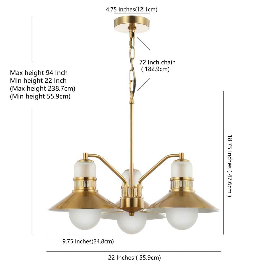 JONATHAN Y JYL6122A Colin 3-Light 22" Adjustable Iron/Glass Retro Hurricane LED Chandelier, Contemporary, Glam for living room, dinning room, bedroom, office Bulb Included, Brass Gold