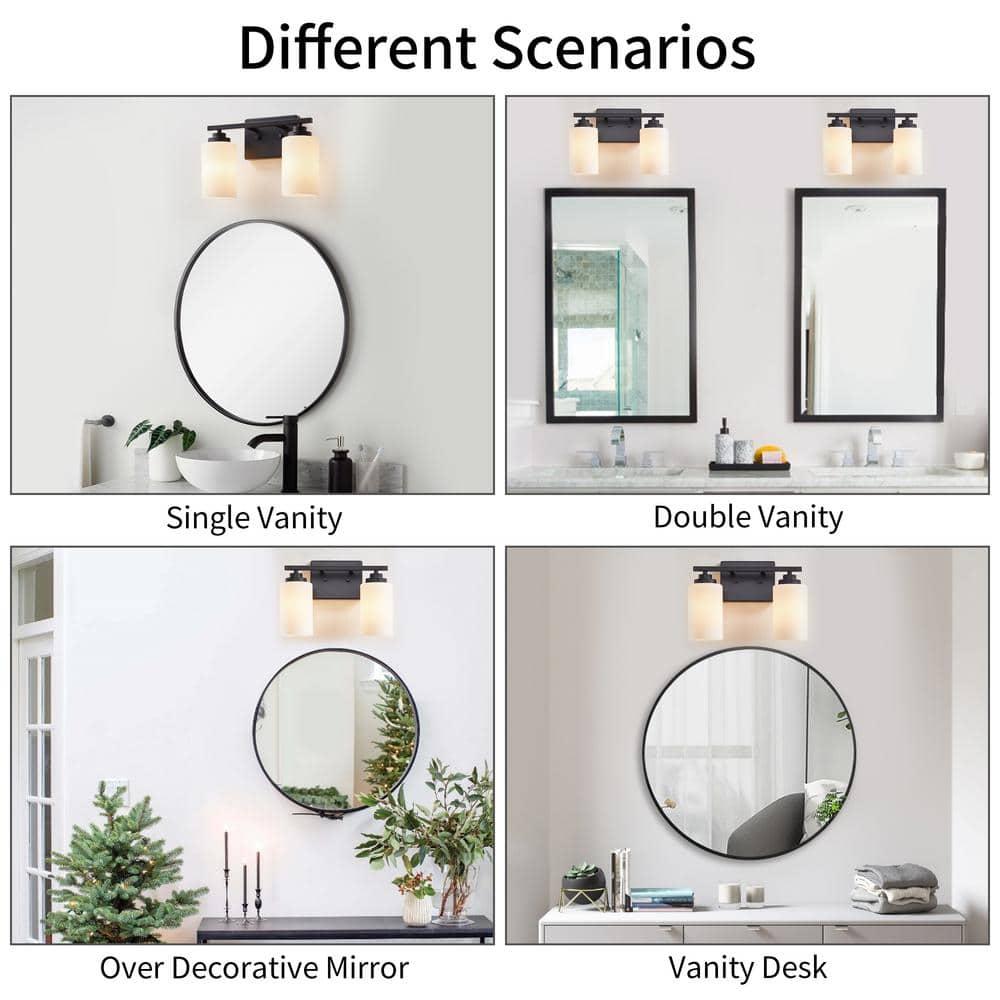 KAWOTI 2-Light Dimmable Bathroom Vanity Light with Frosted White Glass Black