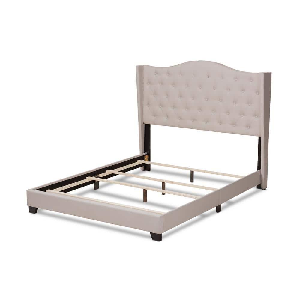 Baxton Studio Queen Alesha Bed Beige: Modern Contemporary Design, Engineered Wood Frame, Curved Winged Headboard