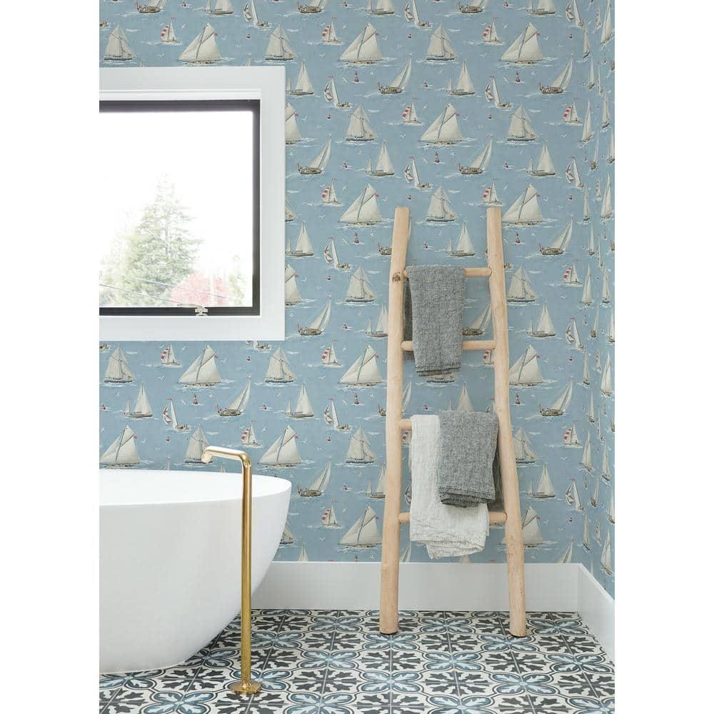Chesapeake Leeward Light Blue Sailboat Wallpaper