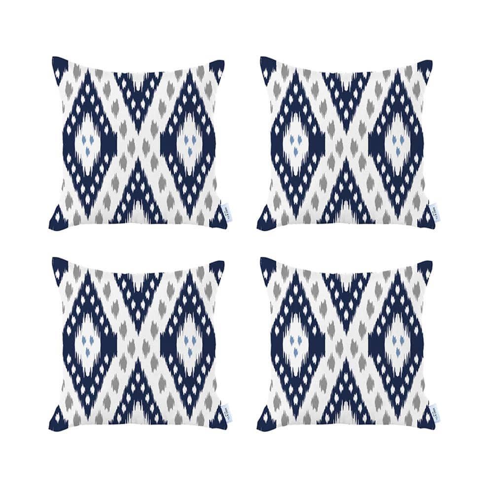Mike & Co.  Ikat Printed Throw Pillow Cover 18"x18" Set of 4 Navy Blue