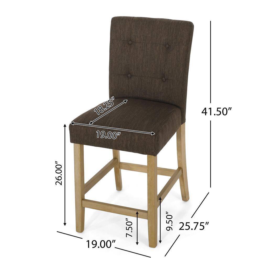 Noble House Darke Fabric Button Tufted Counter Stools, Set of 2, Brown and Weathered Brown