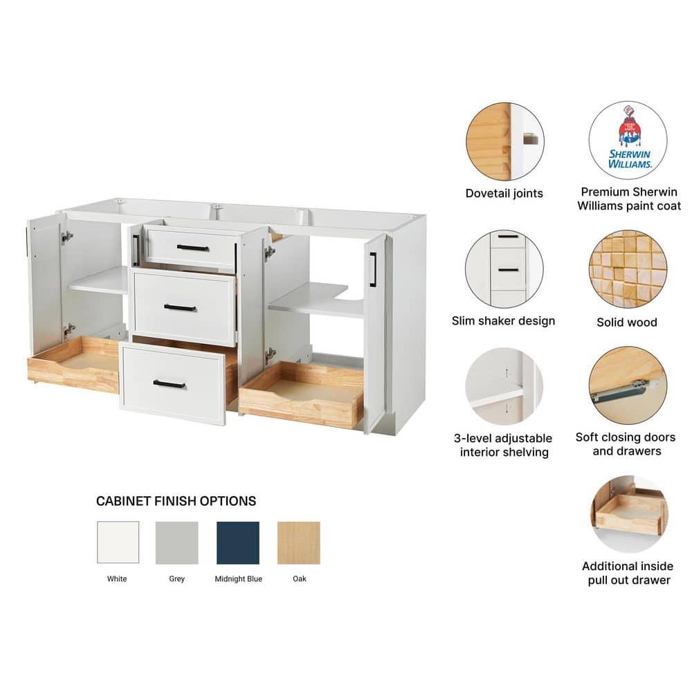 Ariel Kelley 66 Inch Double Sink Base Cabinet In Oak