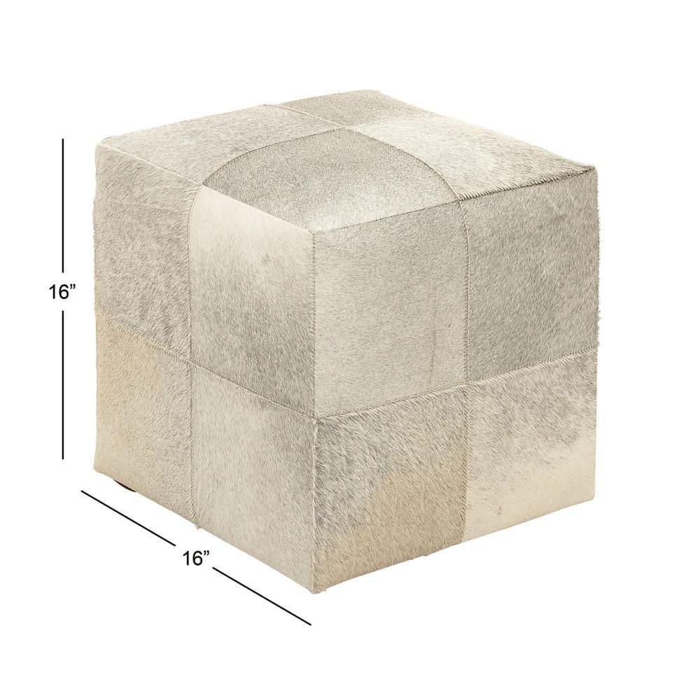 DecMode Leather Handmade Cowhide Stool with Patchwork Pattern, Gray