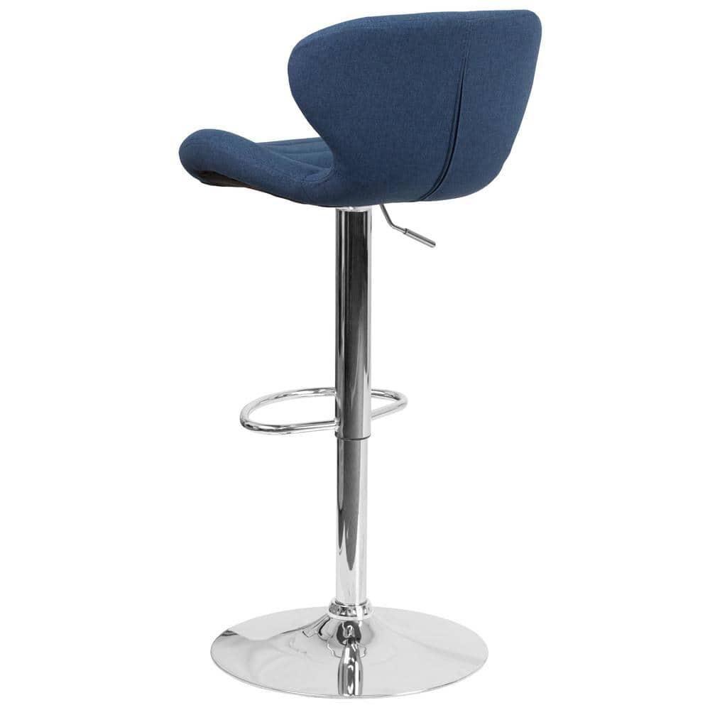 Flash Furniture Francis Contemporary Blue Fabric Adjustable Height Barstool with Curved Back and Chrome Base