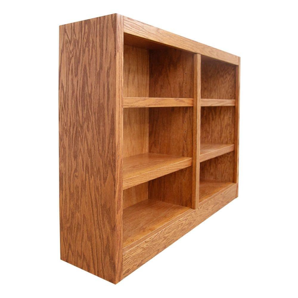 Concepts in Wood 6 Shelf Double Wide Wood Bookcase, 36 inch Tall - Oak Finish
