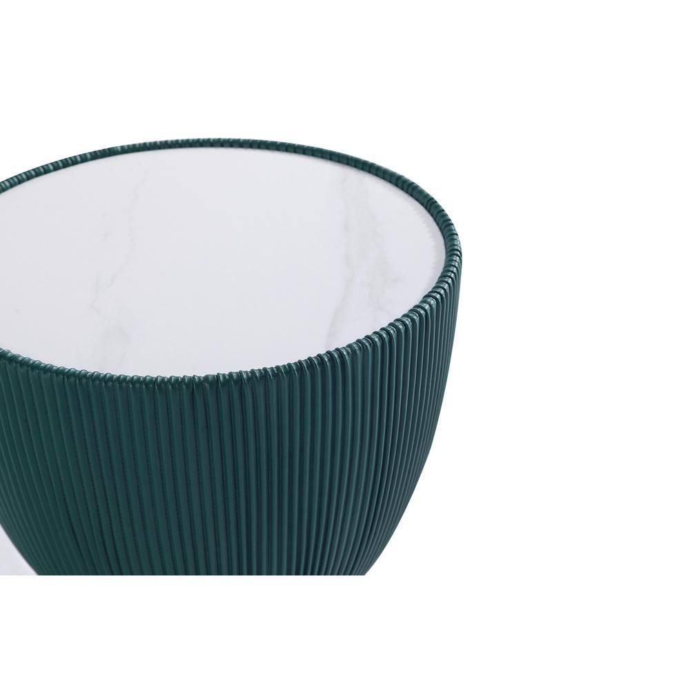 Manhattan Comfort Anderson Modern Leatherette Upholstered End Table with Ceramic Faux Marble Tabletop Green