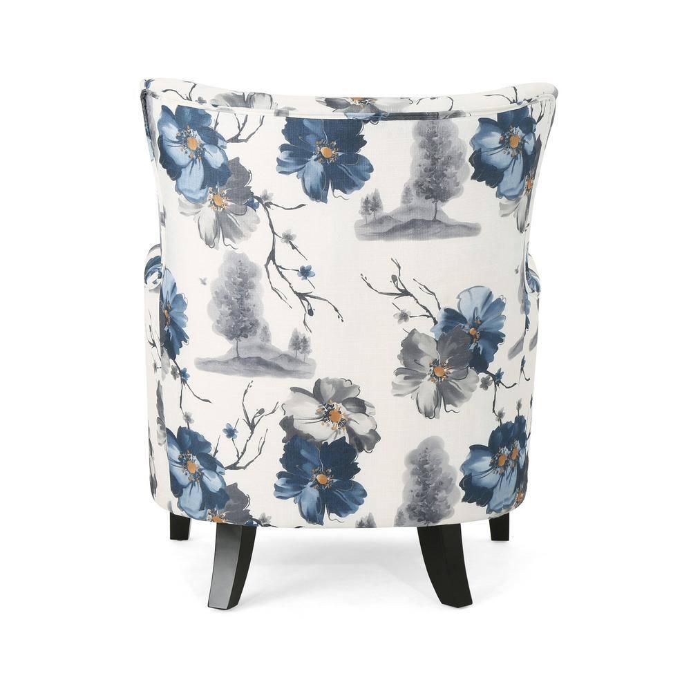 Arabella Dark Brown Floral Velvet Wood Club Accent Chair