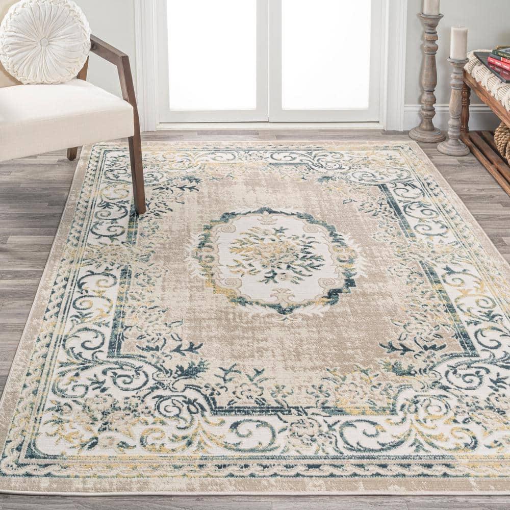 JONATHAN Y Rosalia Cottage Medallion Navy/Ivory 4 ft. x 6 ft. Area Rug