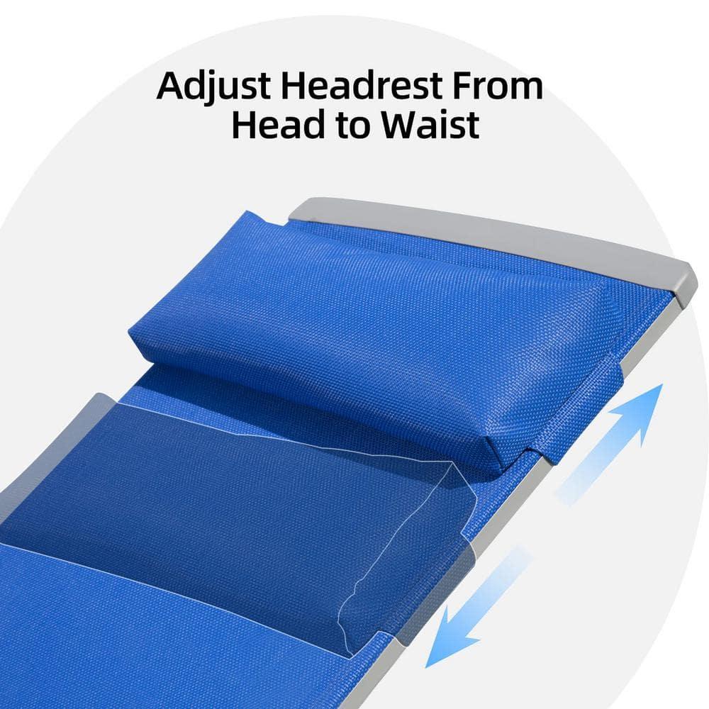 Domi Patio 3 Pieces Aluminum Textilene Chaise Lounge Set with Side Table Outdoor, Adjustable Back and Pillow for Yard Garden Sunbathing for All Seasons Blue