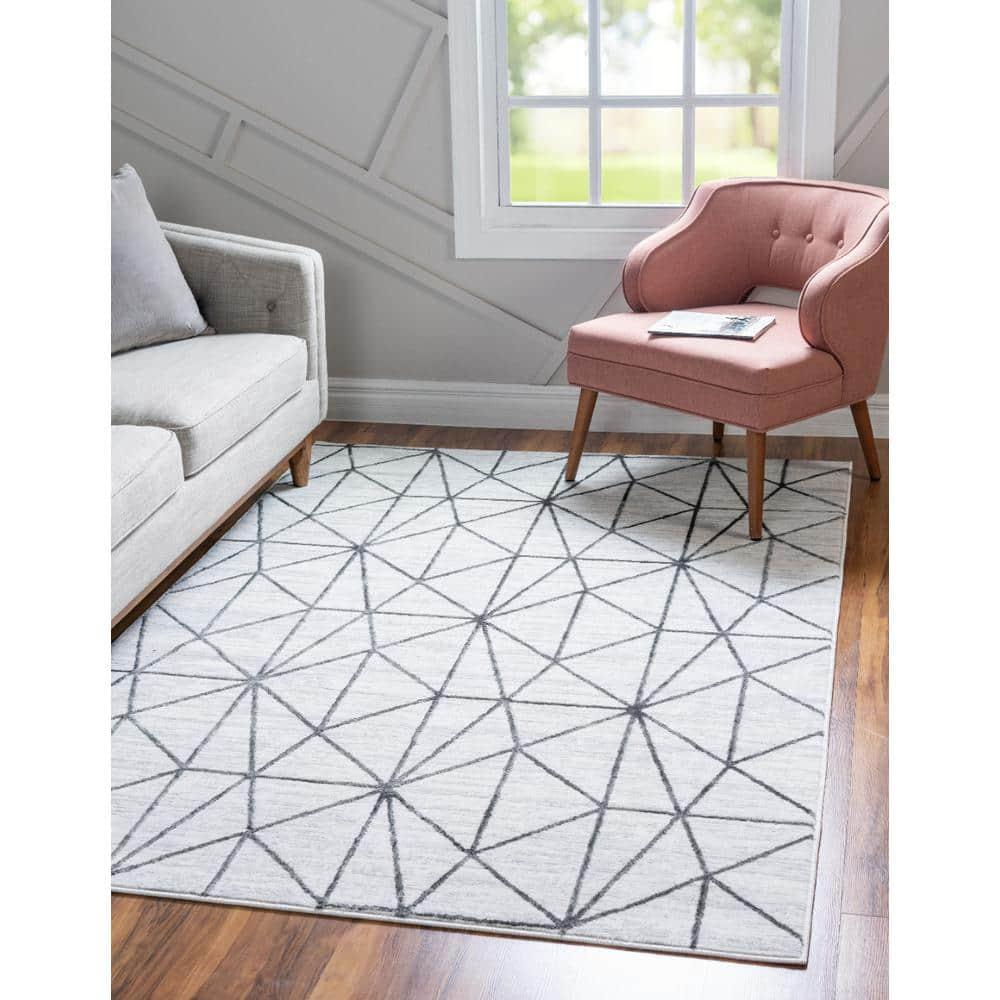 Matrix Trellis Geometric White 7 ft. x 10 ft. Area Rug