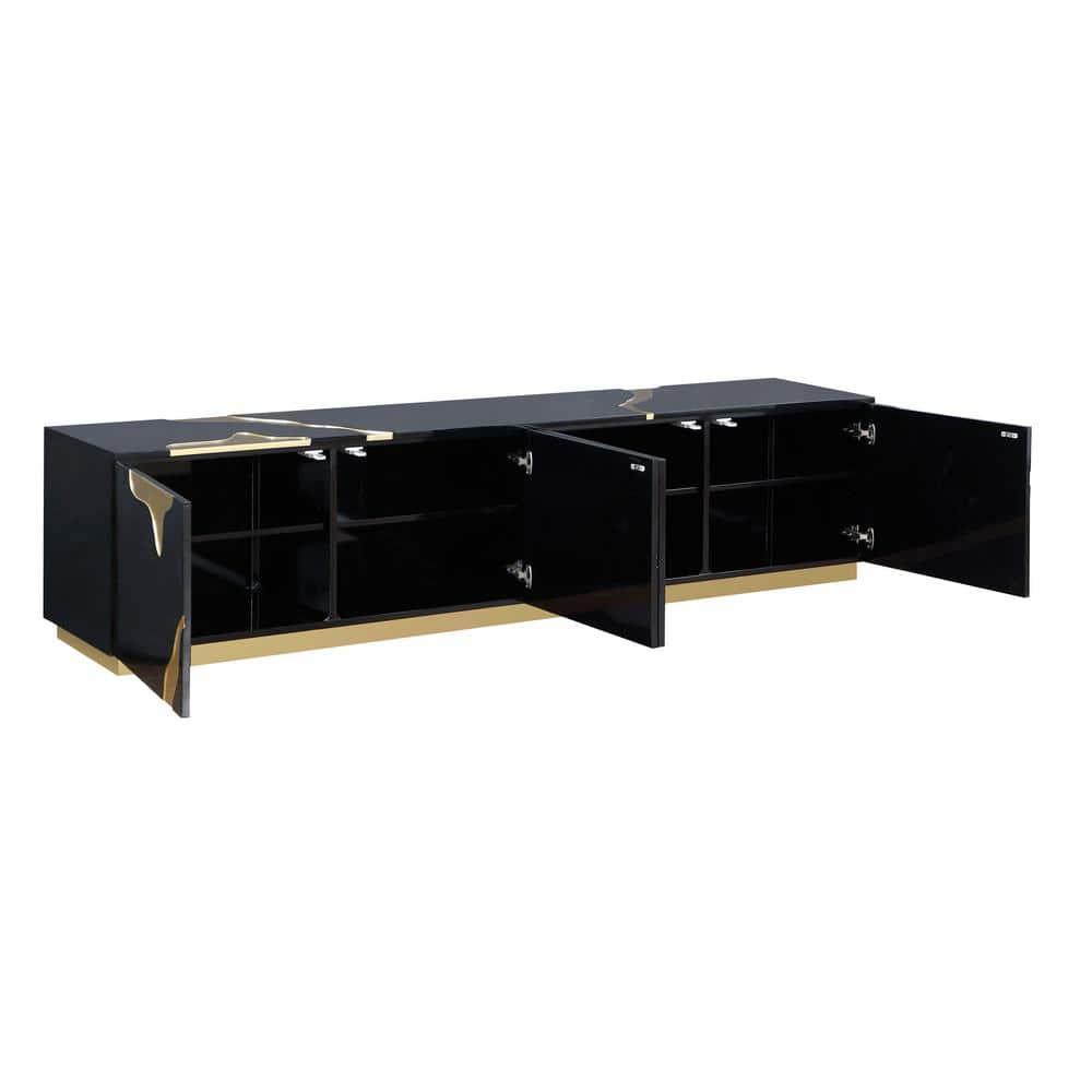Sanford Black High Gloss Wood with Gold Accent Modern TV Stand