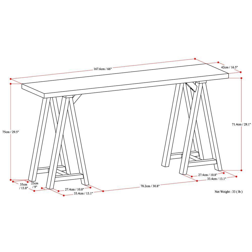 Simpli Home Sawhorse Solid Wood Wide Console Sofa Table In Distressed Grey