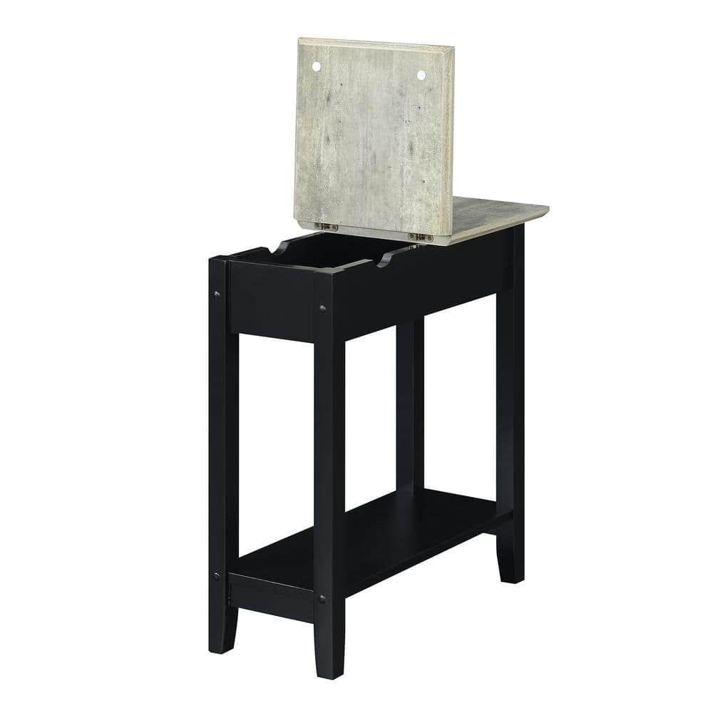 Convenience Concepts American Heritage Flip Top End Table with Charging Station, Faux Birch/Black