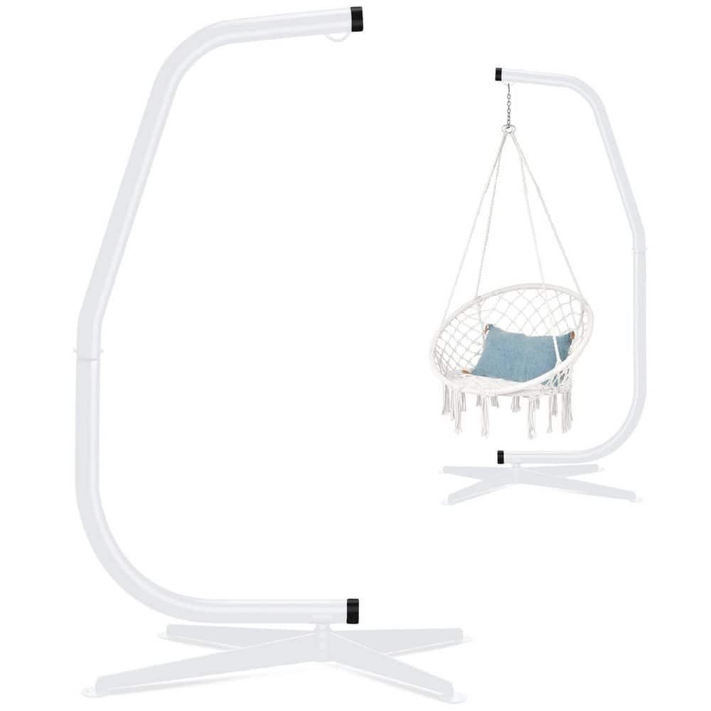 Best Choice Products Metal Hanging Hammock C-Stand for Chair/ Weather-Resistant Finish, Offset Base - Stand Only - White
