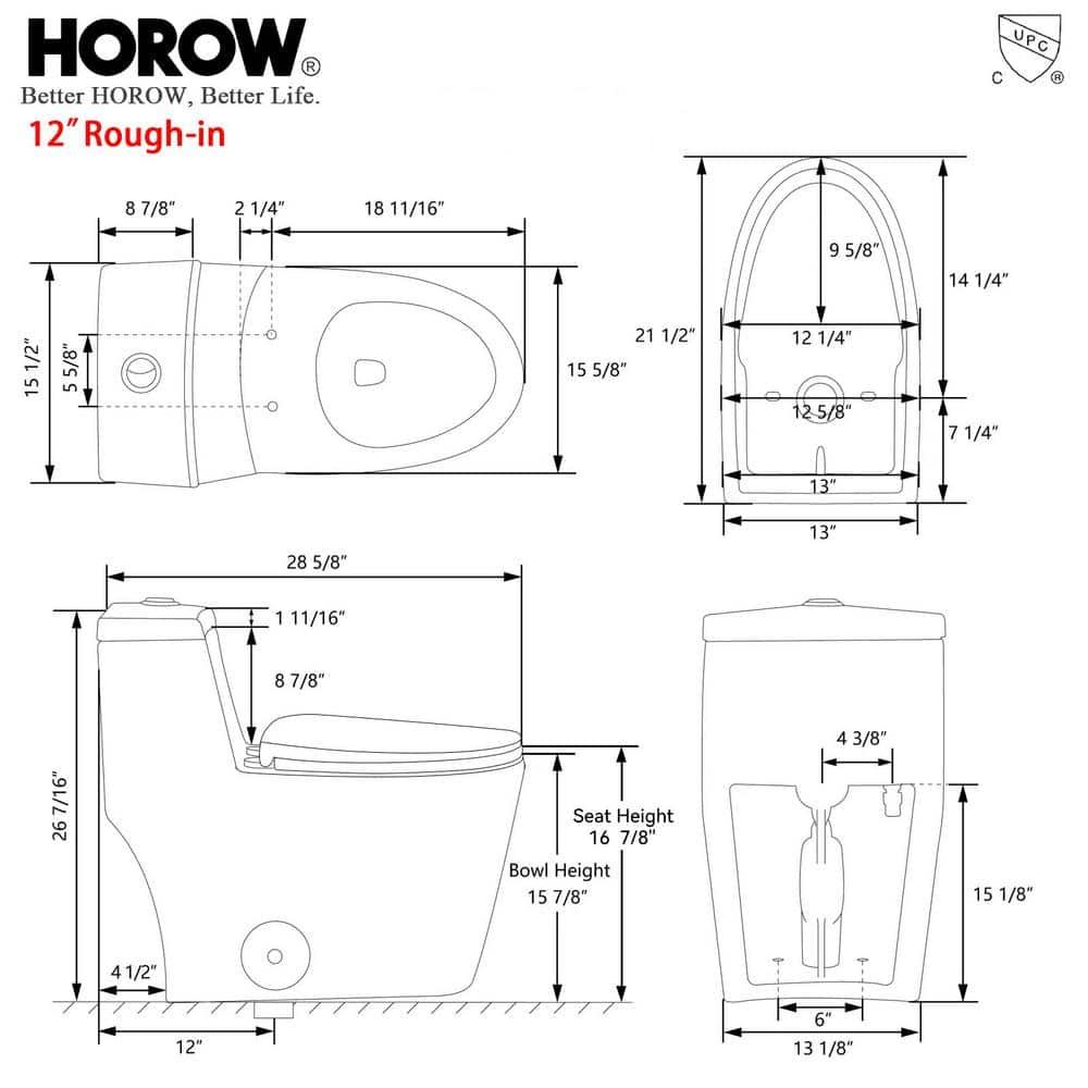 Greta Tornado Powerful Flush One-Piece Toilet, 1.28 GPF Elongated Floor Mounted