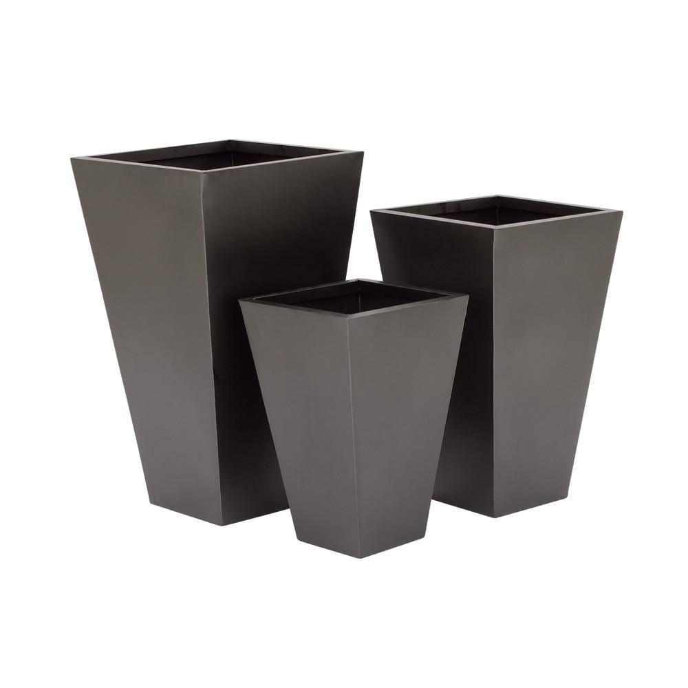 Set of 3 Modern Trapezoidal Iron Planters - Olivia & May: Indoor/Outdoor Freestanding Decor, No Drainage