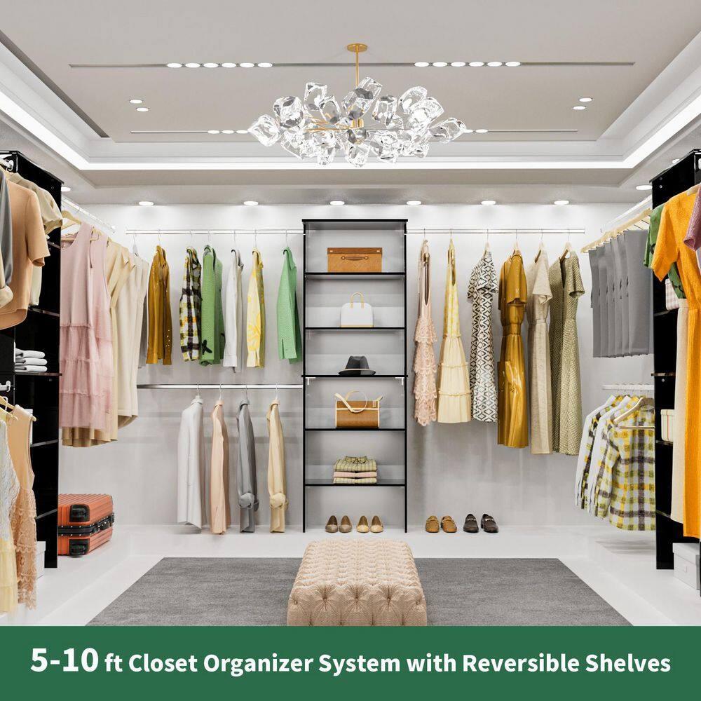 LOVMOR Wood Closet Organizer Starter Kit Tower with 3 Hang Rods