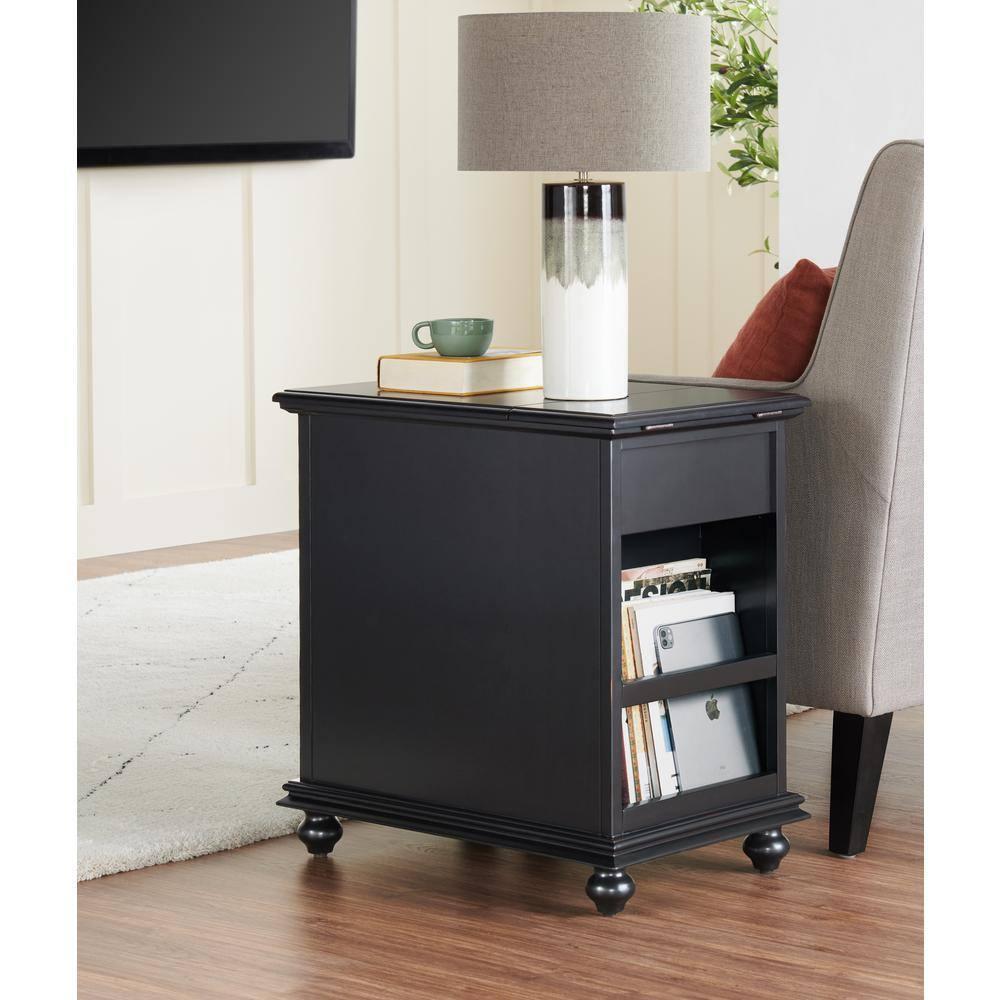 Martin Svensson Home Antique Black Elegant Chairside Table with Power