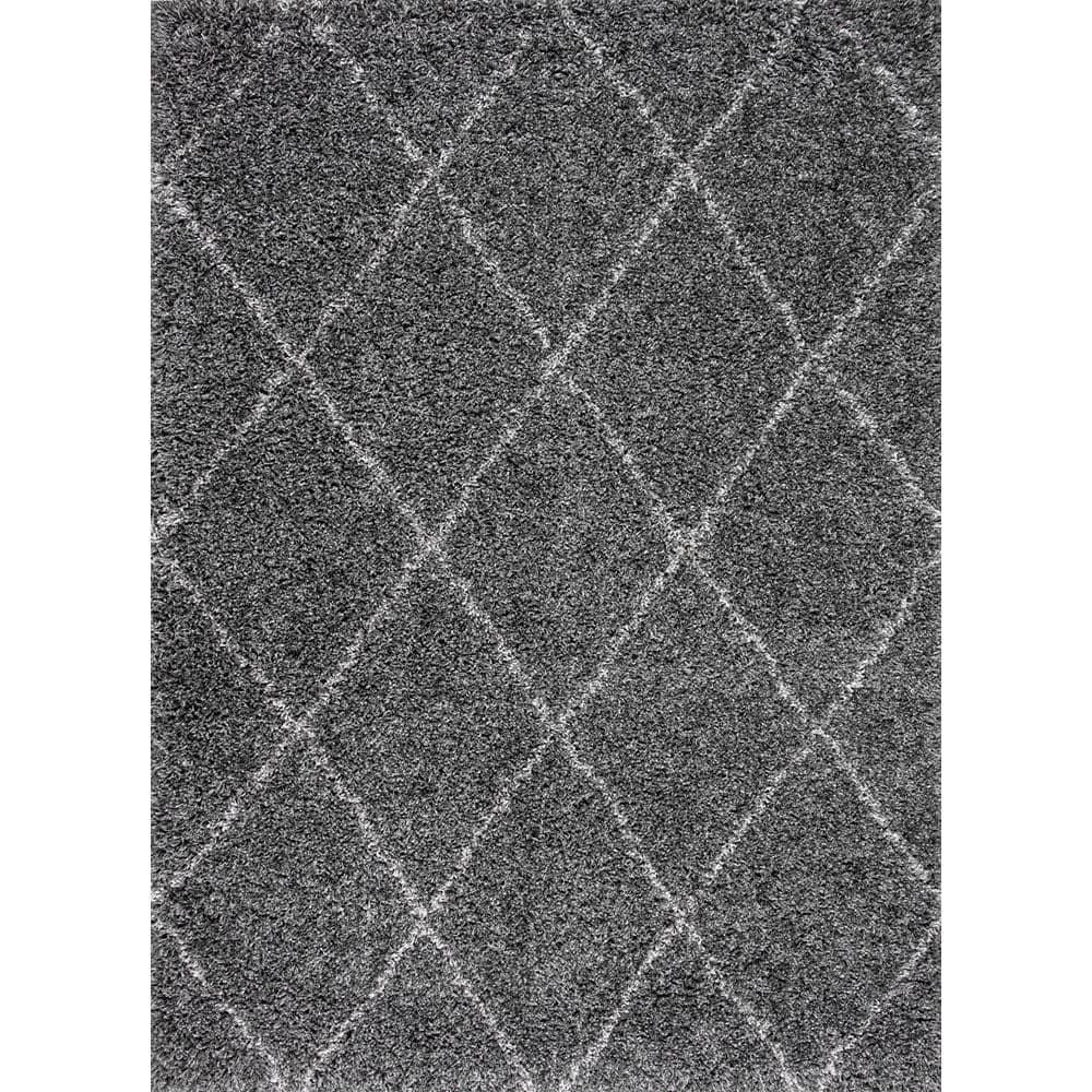 Nuloom Tess Trellis 4x6 Shag Indoor Area Rug for Living Room Bedroom Dining Room Nursery, Dark Grey/Ivory
