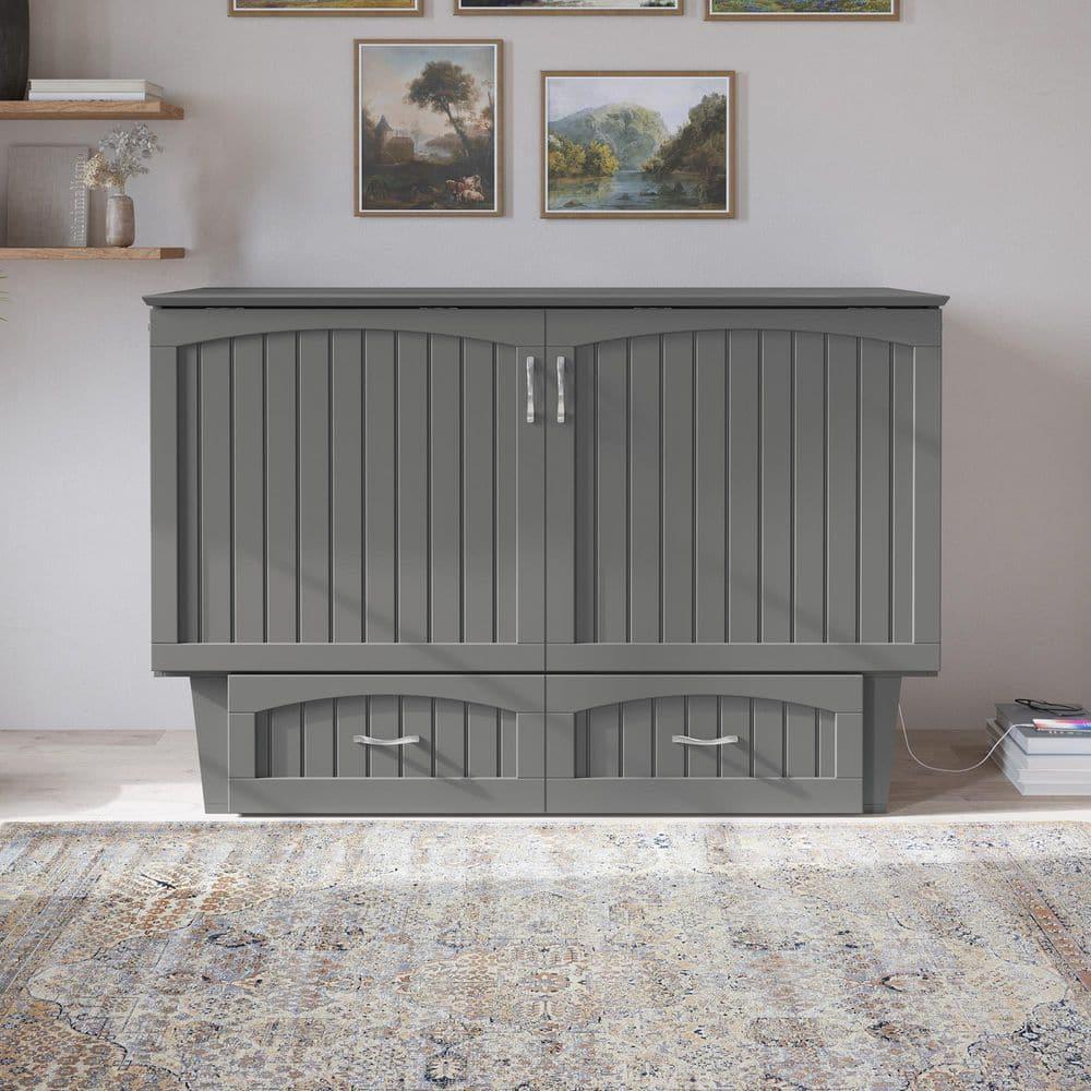 Queen Nantucket Murphy Bed Chest USB Turbo Charger Gray - AFI: Space-Saving, Built-In Charging, No Box Spring Required