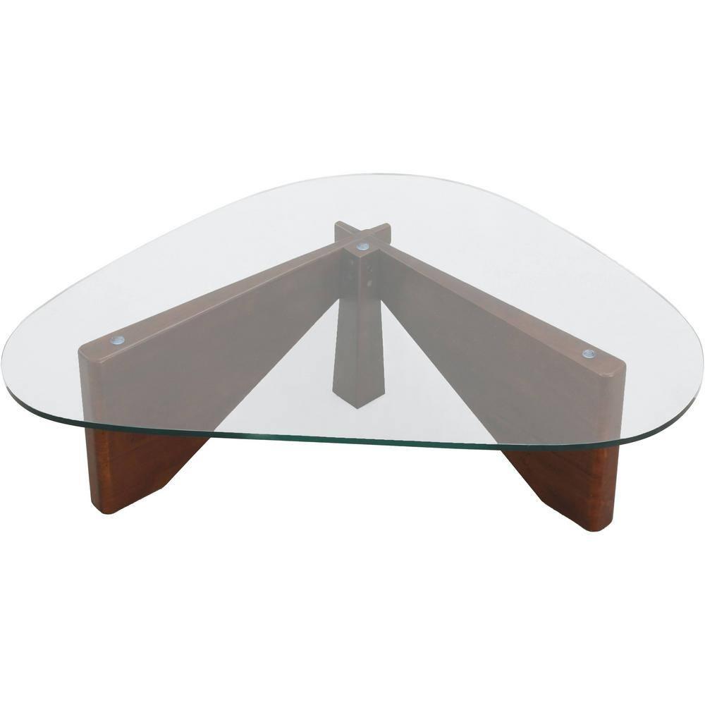 LeisureMod Imperial Collection Triangular Glass Top Coffee Table with Glossy Ash Wood Base for Home, Living Room, Office