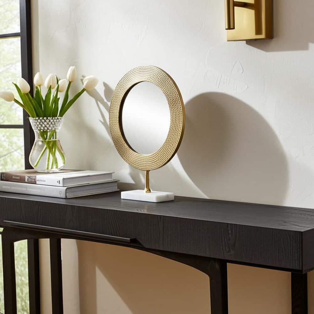 Sagebrook Home Metal 21" Hammered Mirror On Stand, Gold
