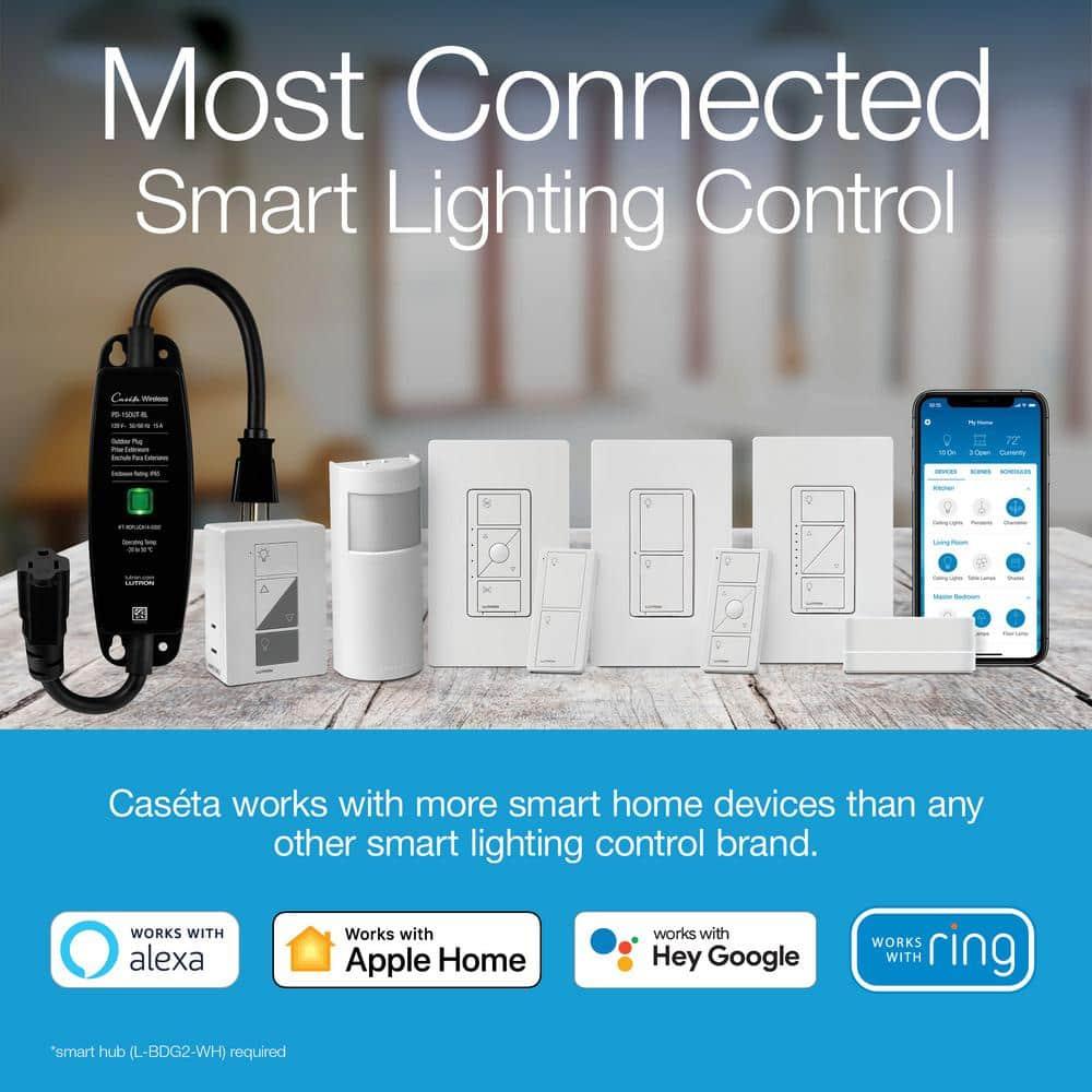 Lutron Caseta Smart Lighting Switch for All Bulb Types or Fans | Neutral Wire Required | PD-6ANS-WH | White