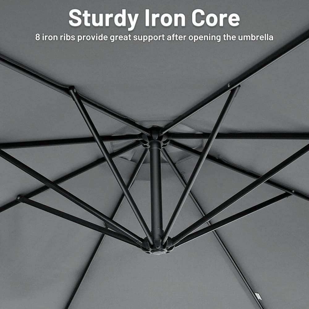 Costway  10 FT Patio Offset Umbrella w/8 Ribs Cross Base Tilt Grey
