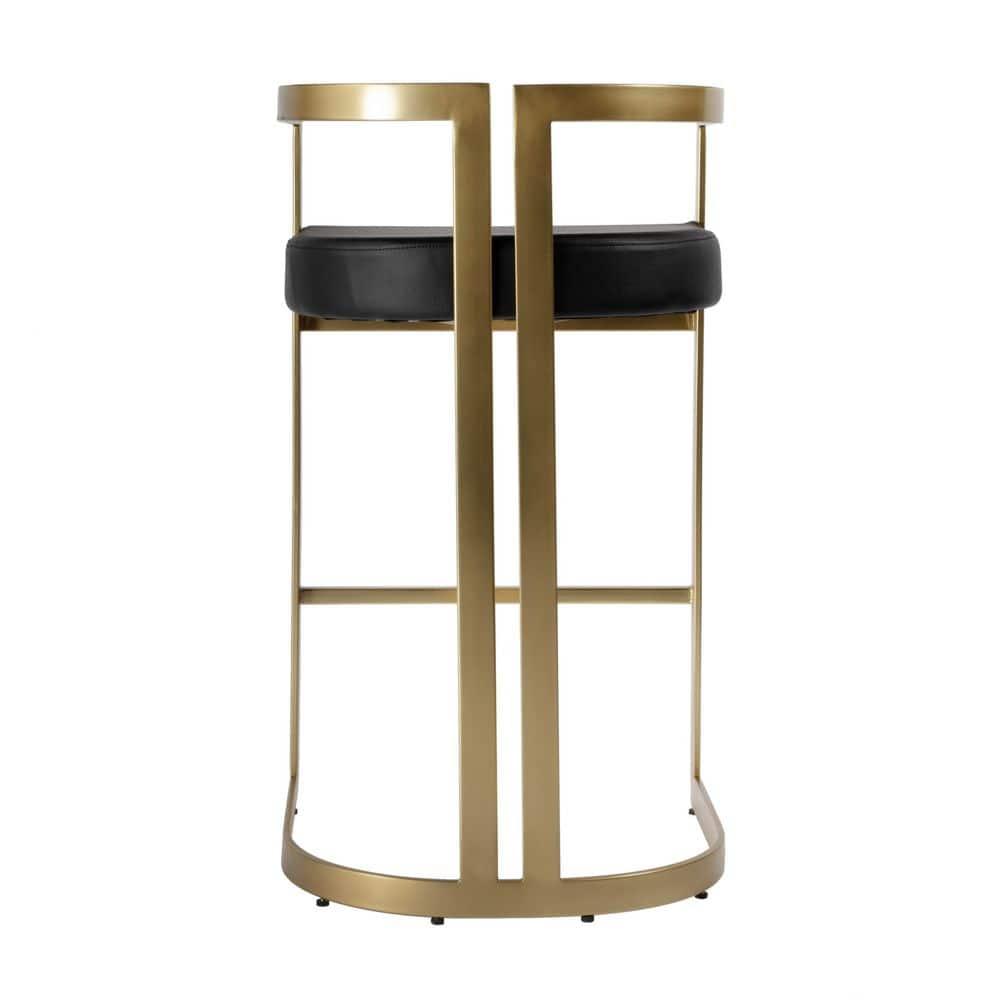 Clarence Black Faux Leather and Gold Metal Swivel Bar Stool